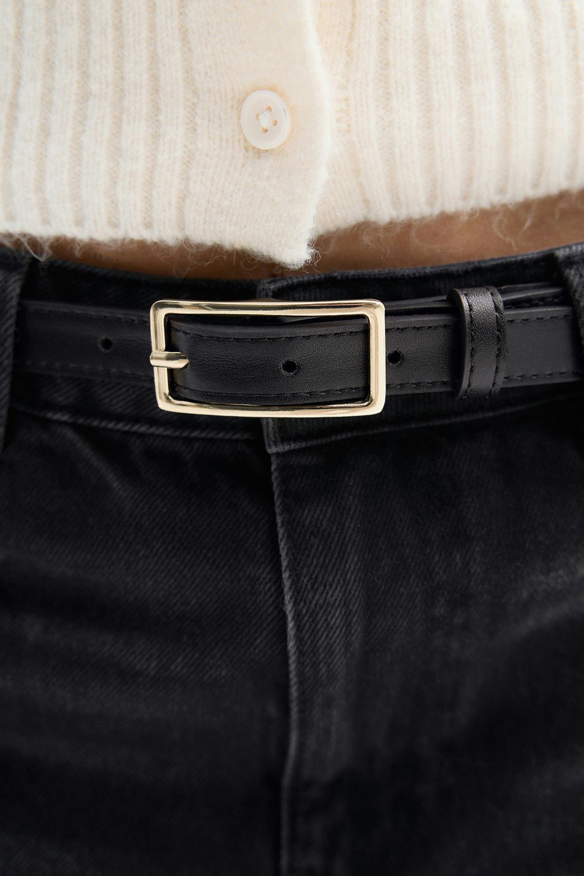 Clean rectangular belt - Black/silver