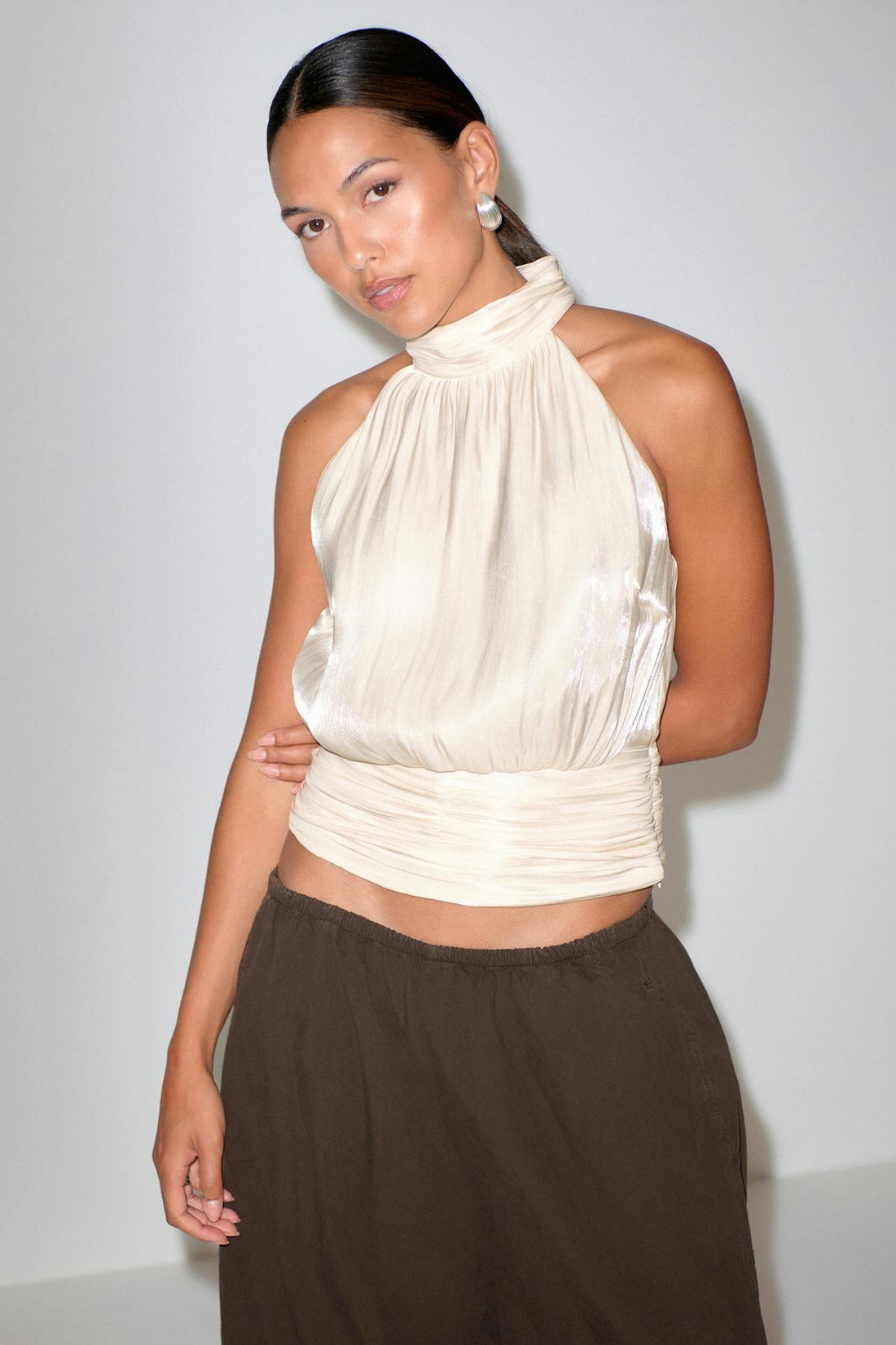 Satin halterneck top - Creme