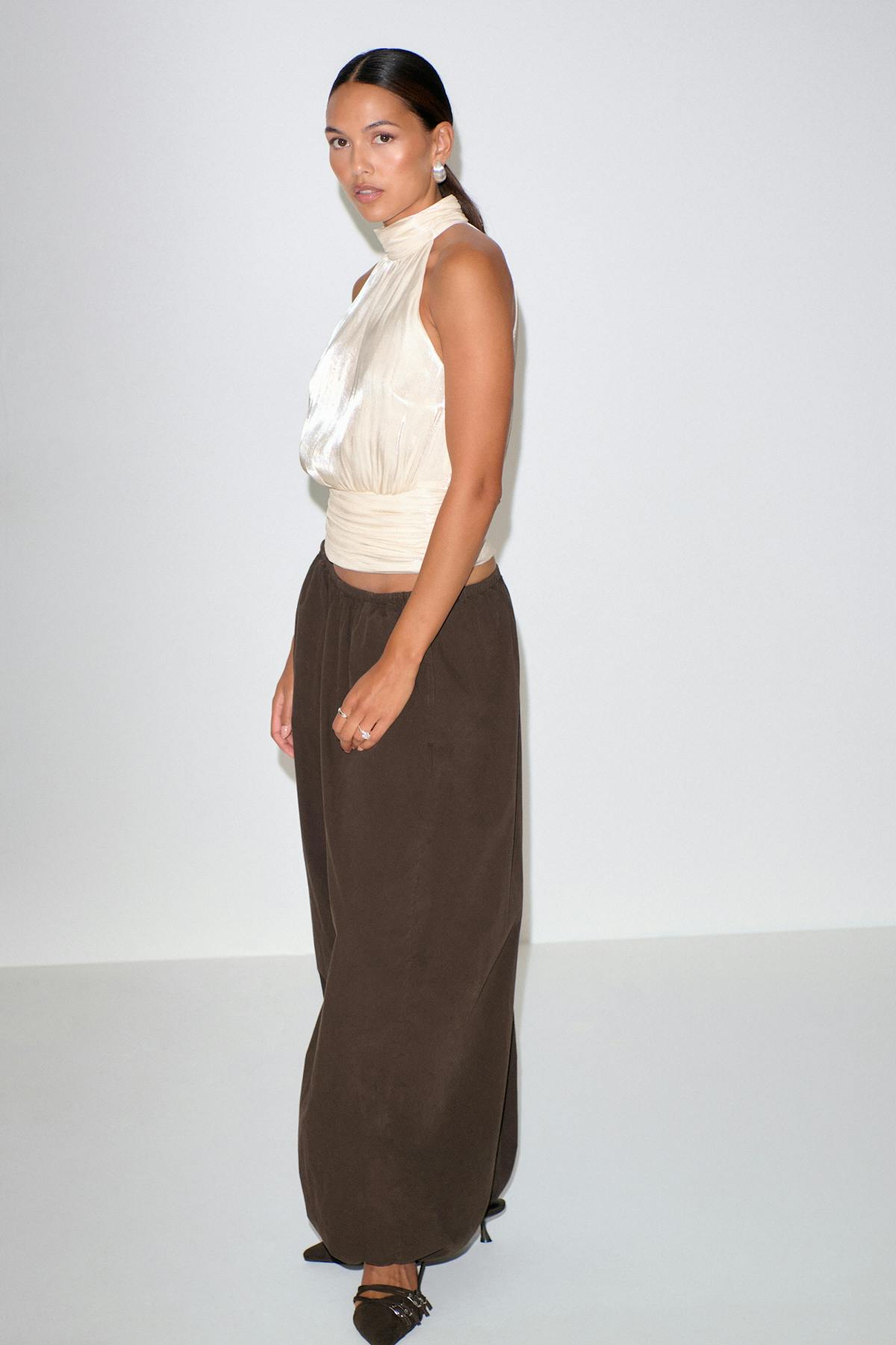 Satin halterneck top - Creme