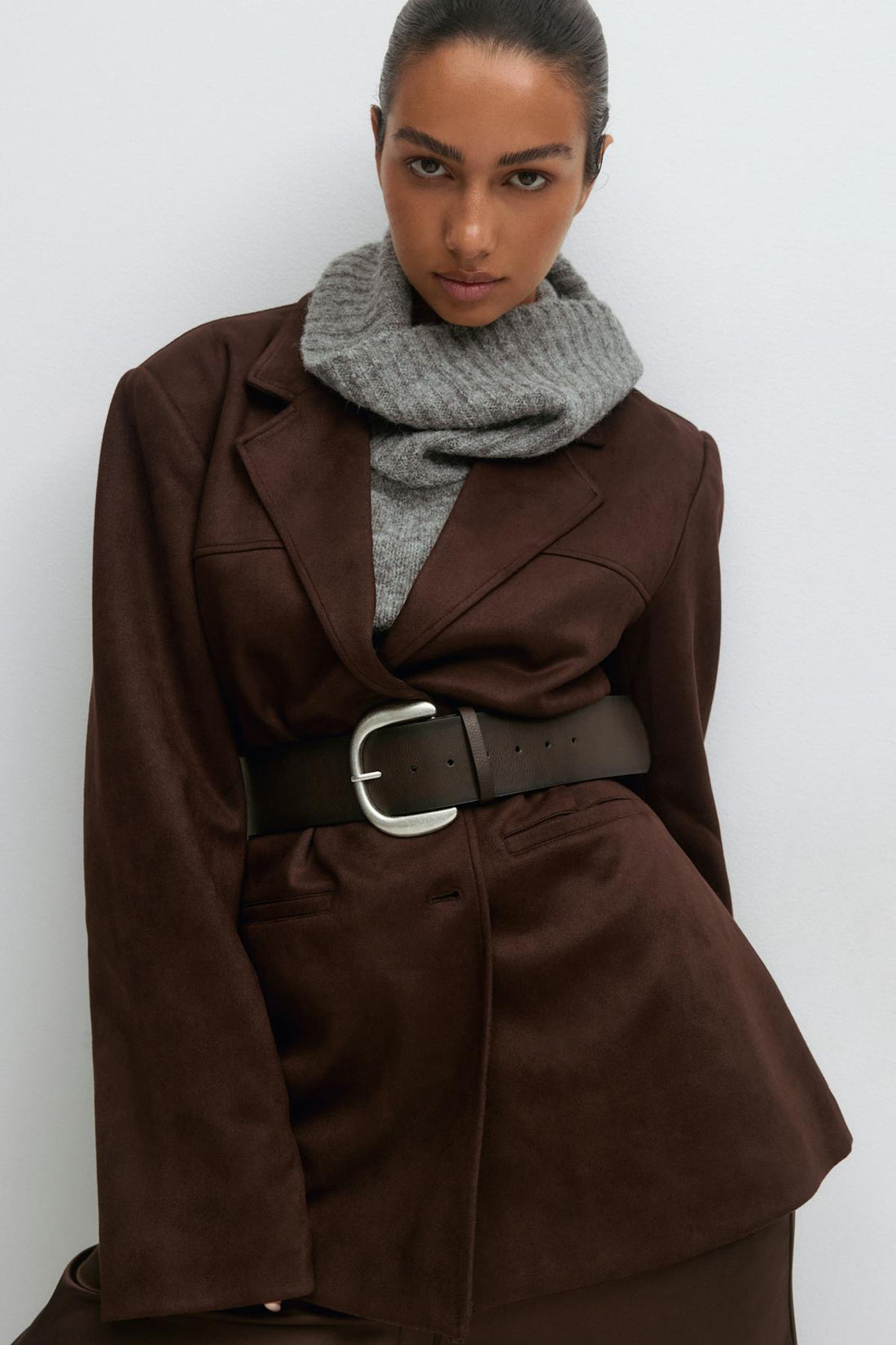 Large buckle belt - Dk brown/silver