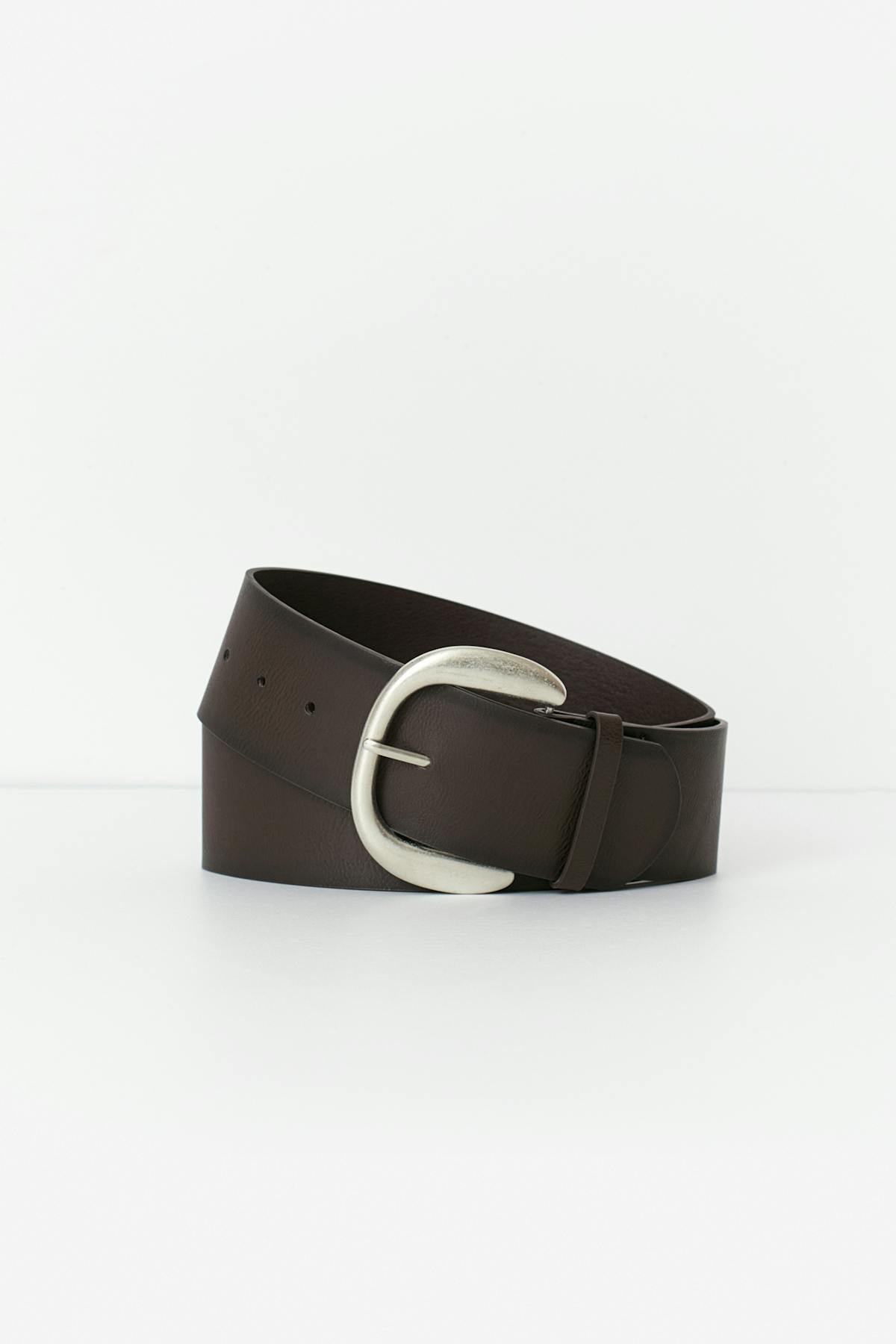 Large buckle belt - Dk brown/silver