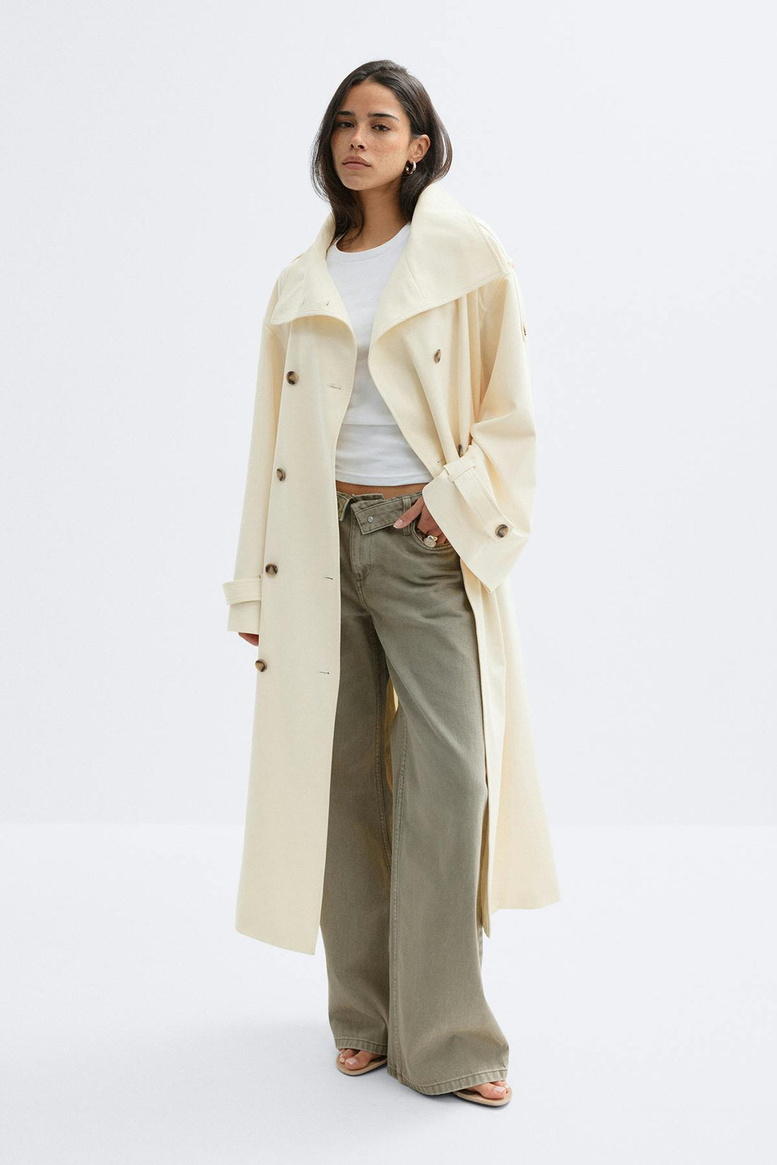 High neck trench coat - Blanc cassé