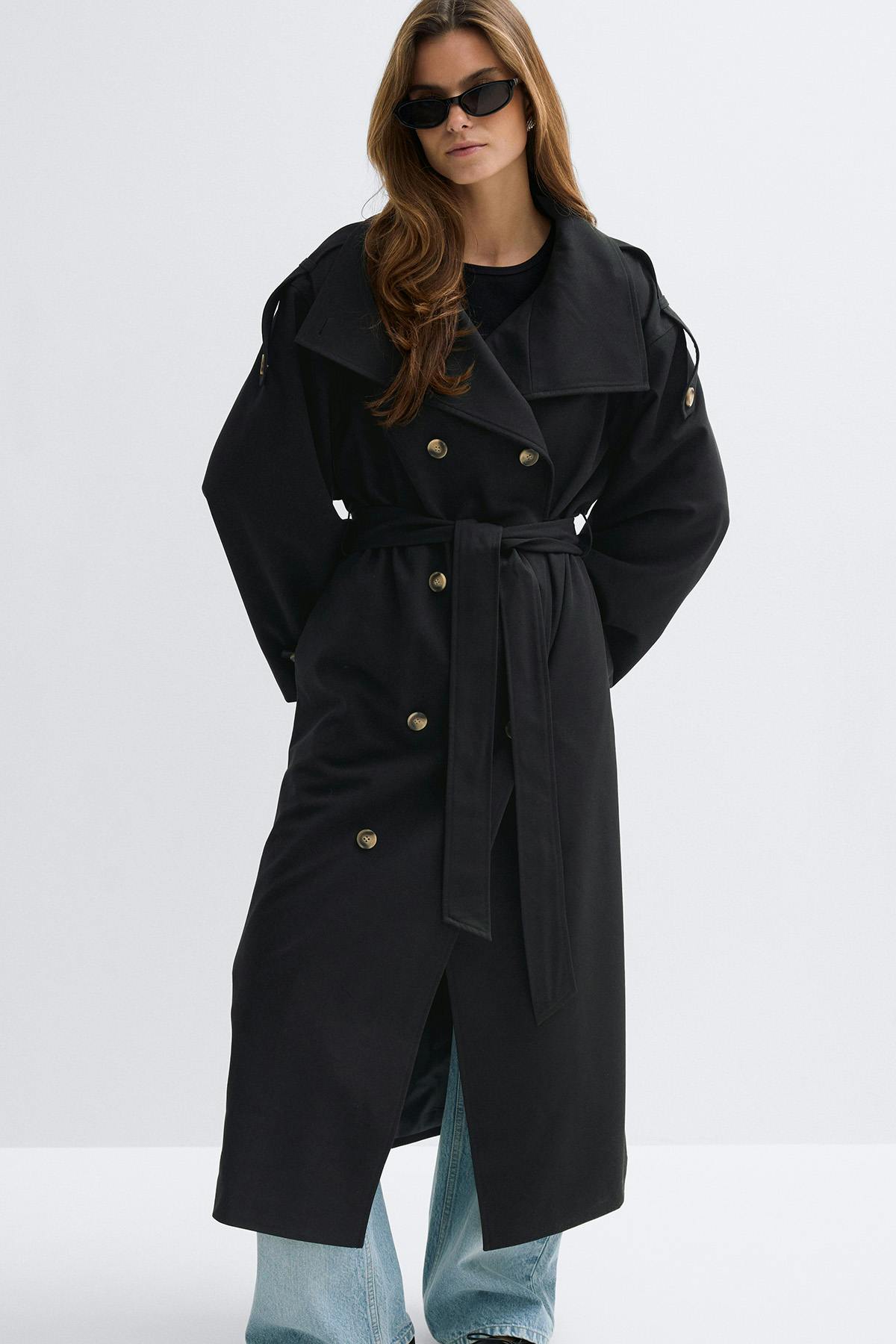 High neck trench coat - Noir