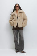 Faux fur short jacket - Soft brown
