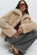 Faux fur short jacket - Soft brown
