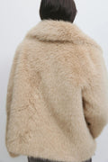 Faux fur short jacket - Soft brown
