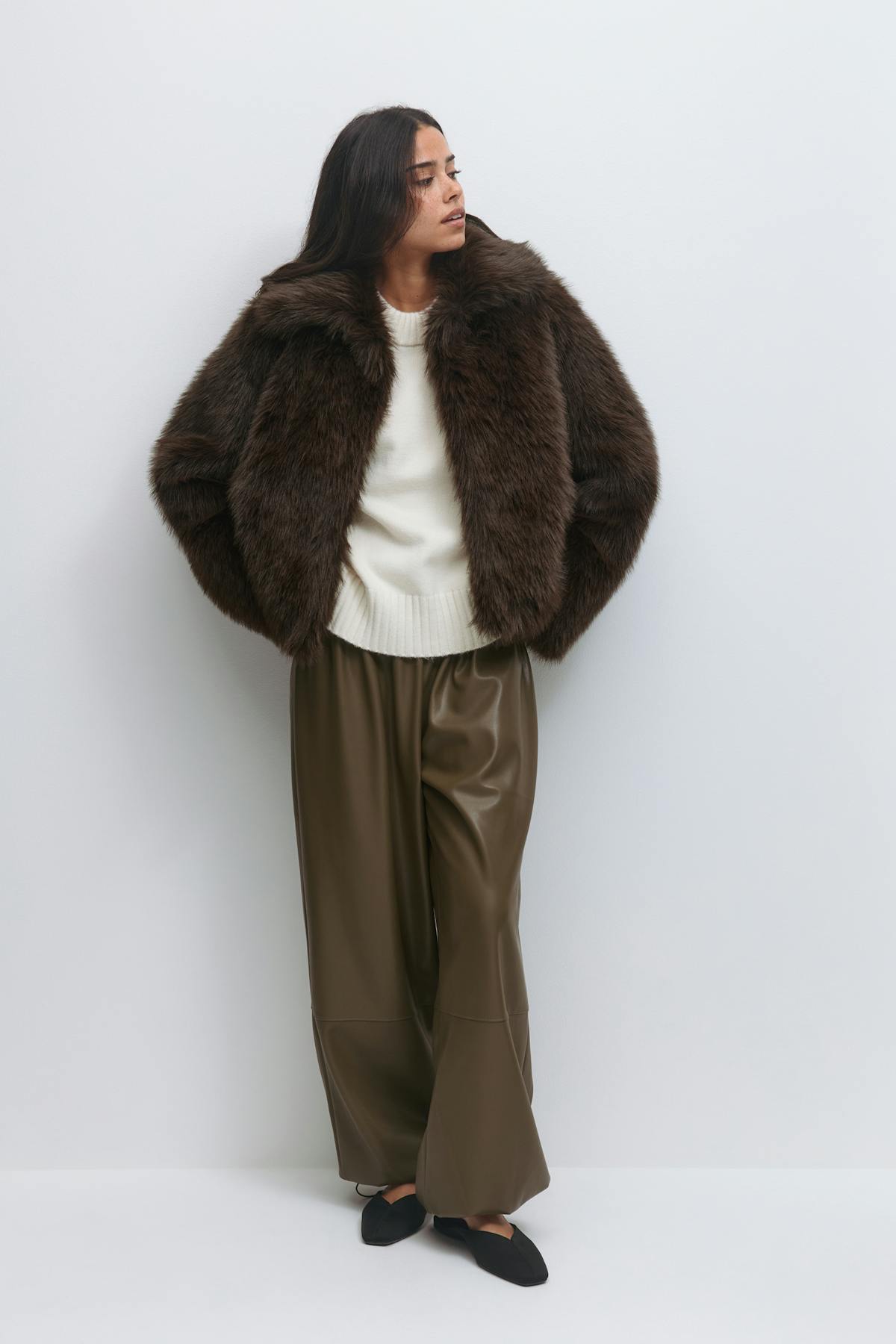 Faux fur short jacket - Noir