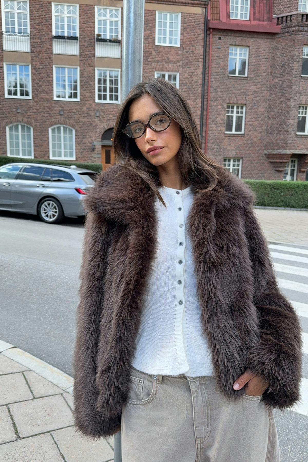 Faux fur short jacket - Noir