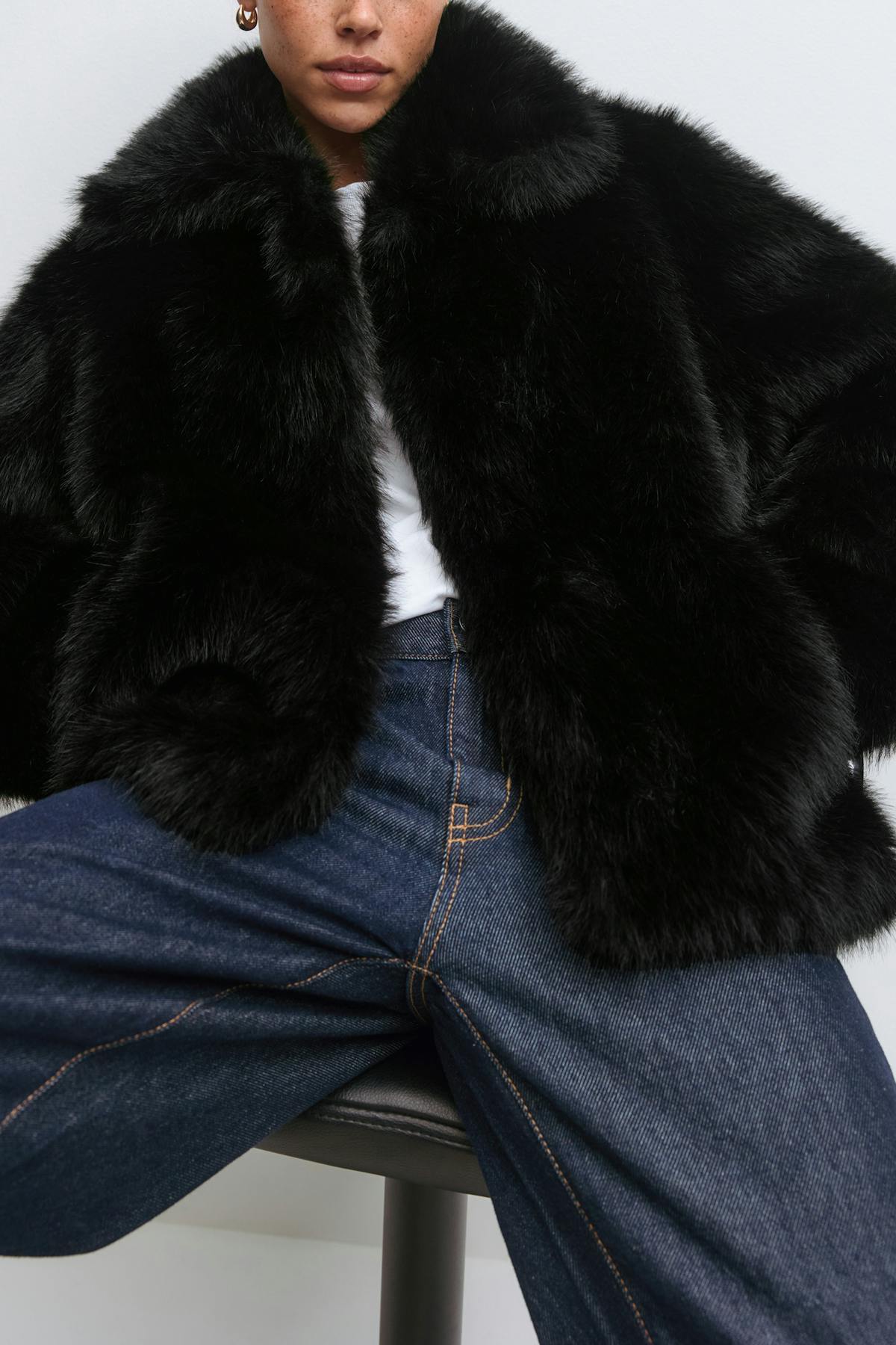 Faux fur short jacket - Crème