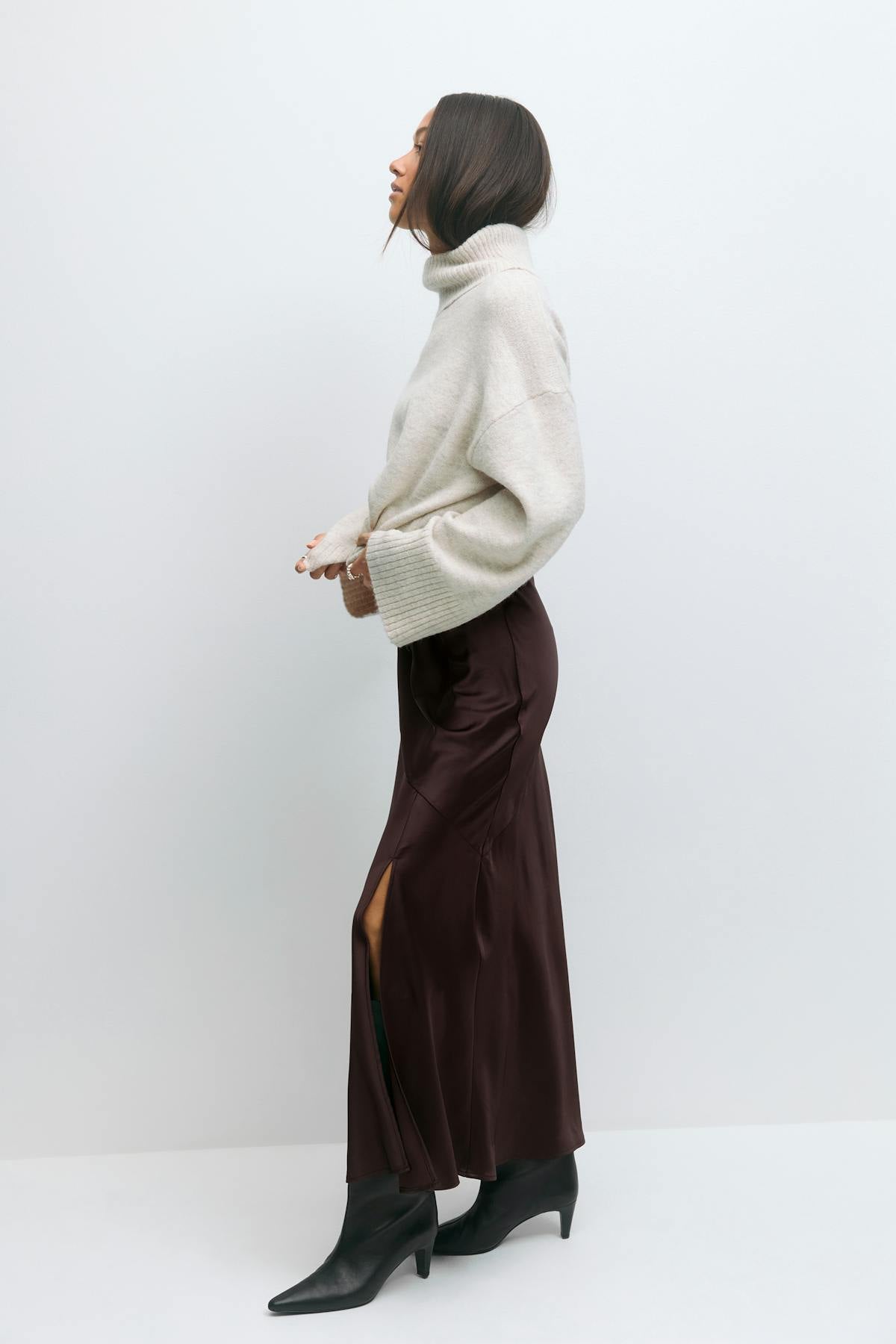 Satin skirt - Kaki