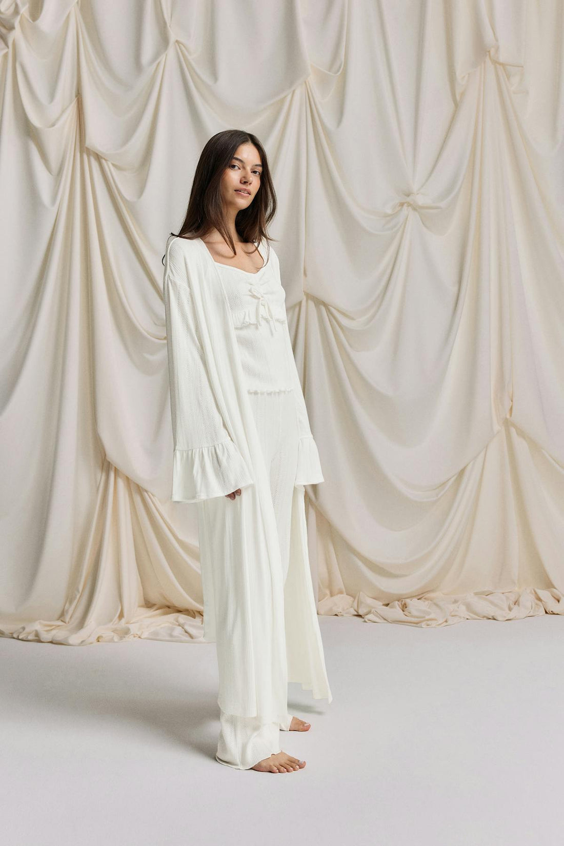 Pointelle loungwear robe - Creme