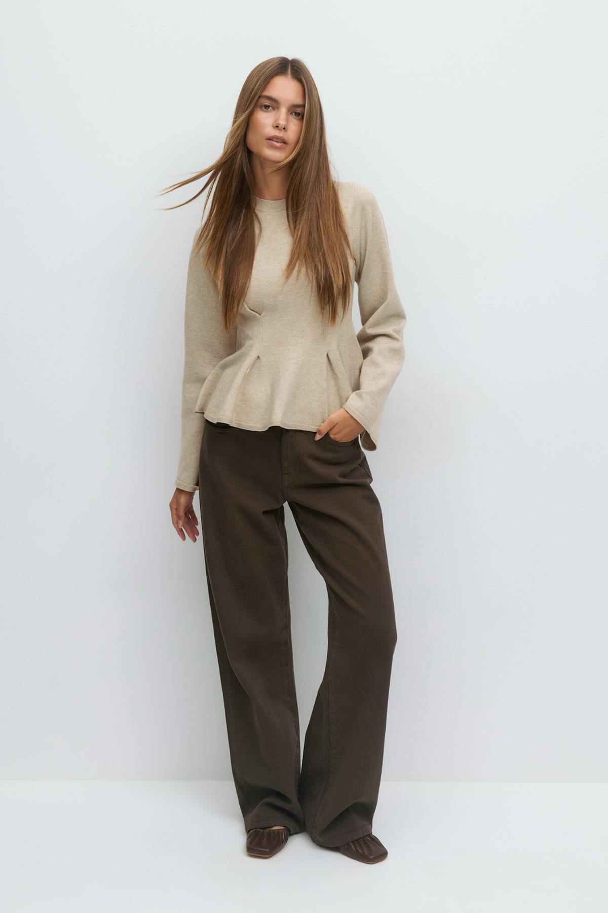 Knitted peplum top - Dk grey melange