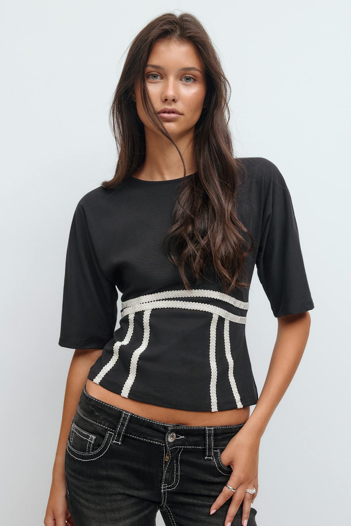 14+ detail tie t-shirt - Noir