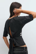 14+ detail tie t-shirt - Noir