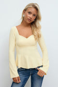 14+ long sleeve peplum top - Noir