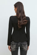 14+ long sleeve peplum top - Noir