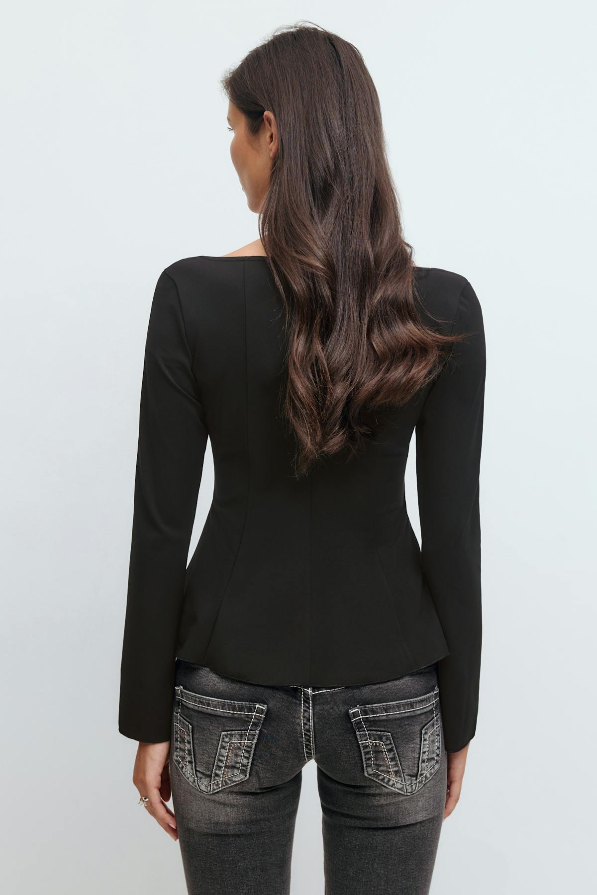 14+ long sleeve peplum top - Noir