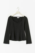 14+ long sleeve peplum top - Noir