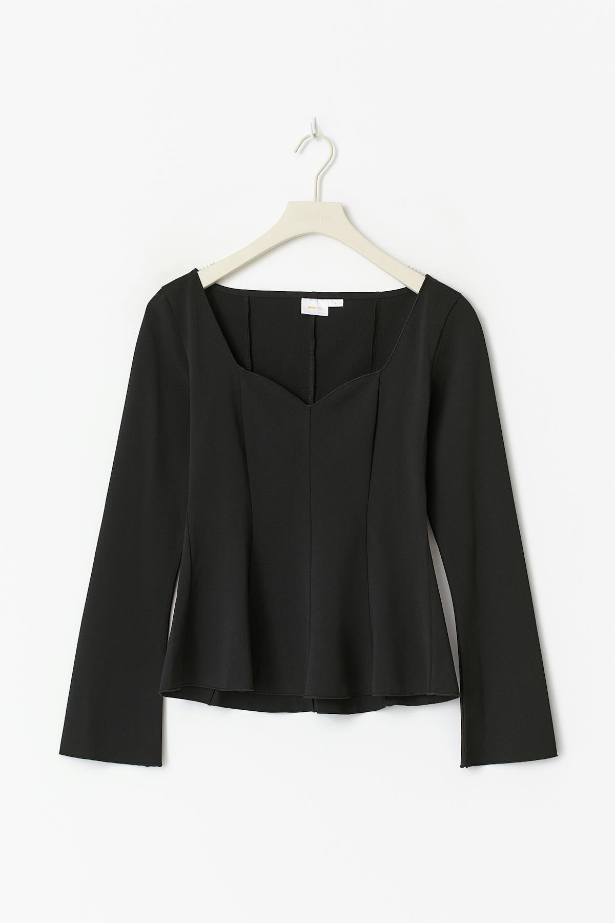 14+ long sleeve peplum top - Noir