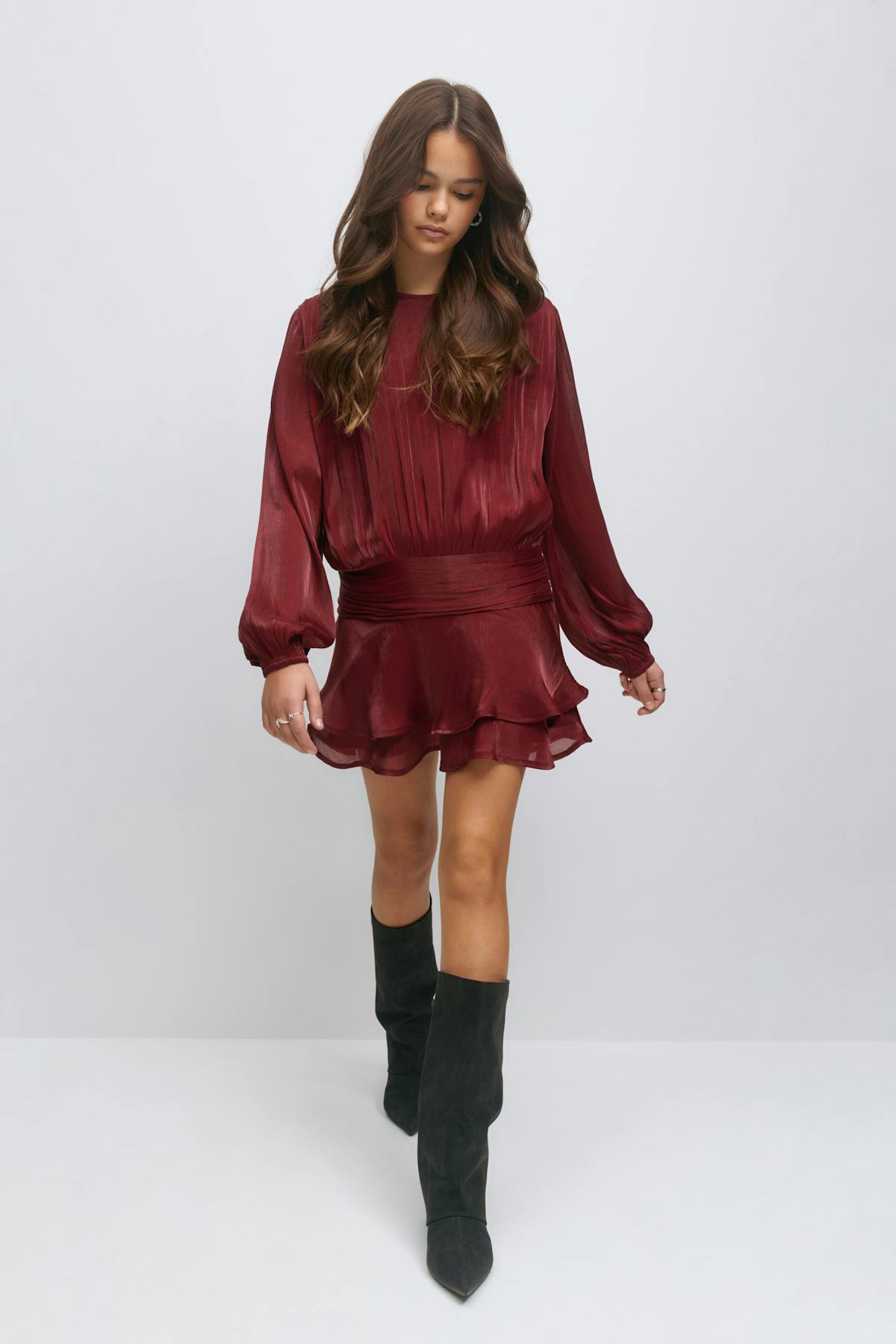 Y frill dress - Rouge foncé