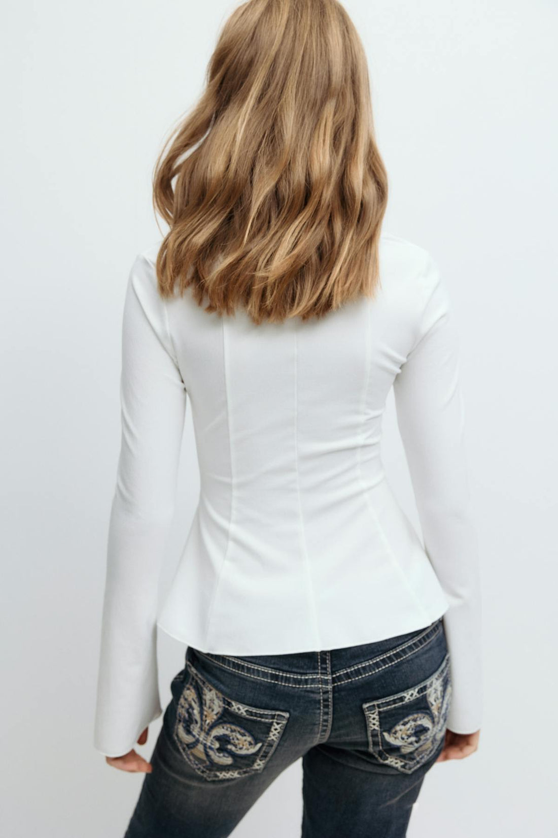 Y long sleeve peplum top - Blanc