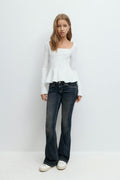 Y long sleeve peplum top - Blanc