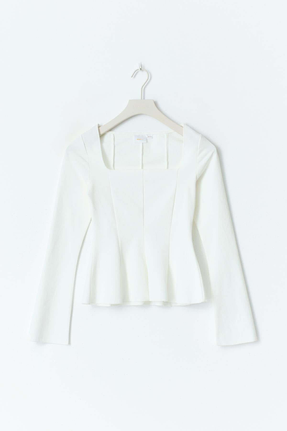 Y long sleeve peplum top - Blanc