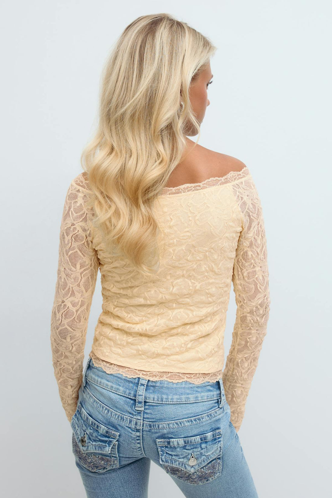 14+ lace off shoulder top - Jaune clair