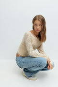 Y lace off shoulder top - Jaune clair