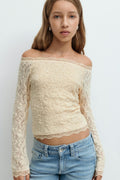Y lace off shoulder top - Jaune clair