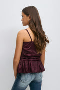 Y ruched satin top - Rouge foncé