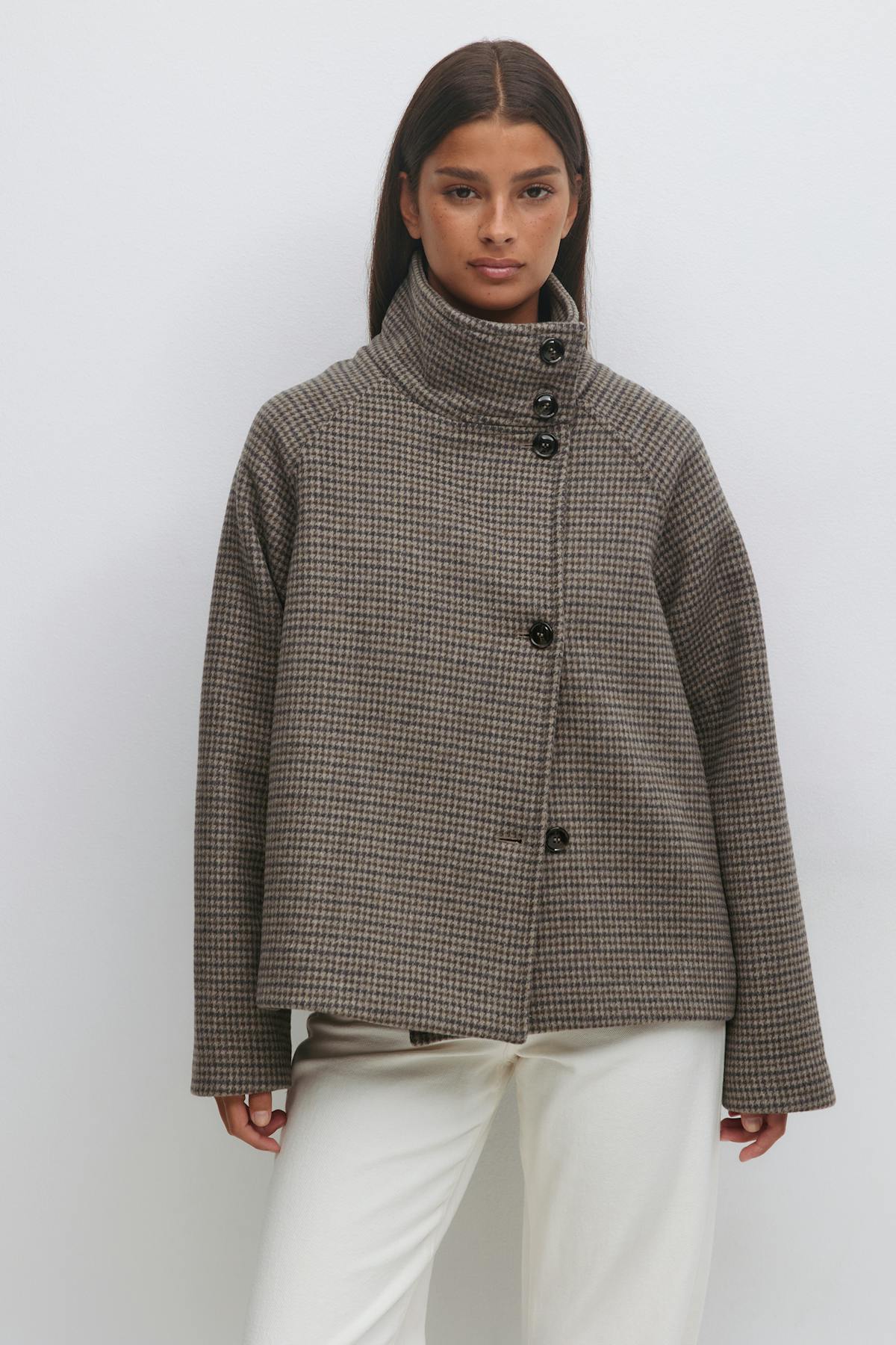 High neck short jacket - Dk grey melange
