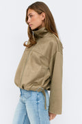 Faux suede high neck jacket - Marron foncé