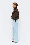 Faux suede high neck jacket - Marron foncé