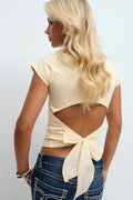14+ open back tie top - Lt grey melange