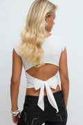 14+ open back tie top - Blanc
