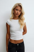 14+ open back tie top - Lt grey melange