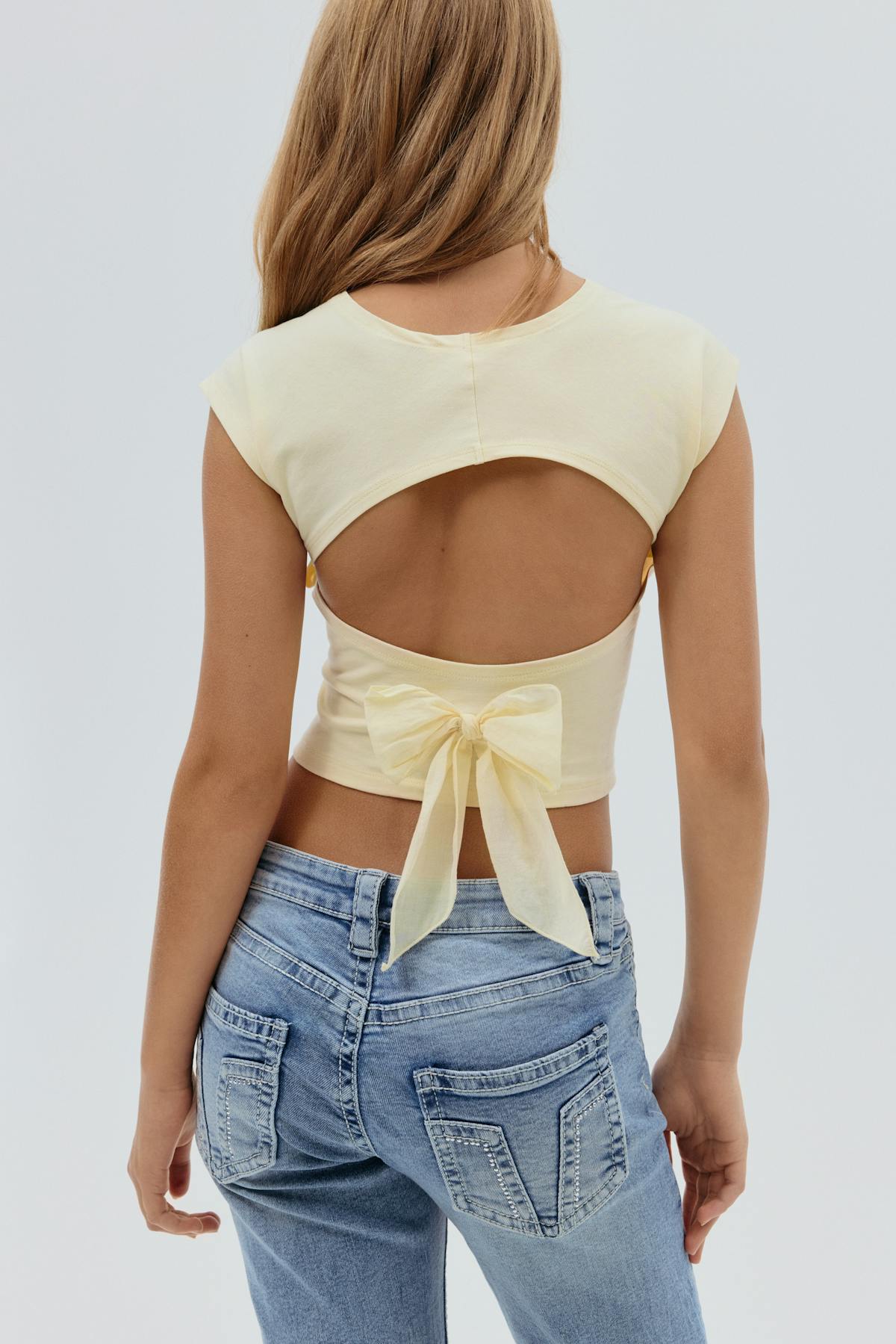 Y open back tie top - Jaune clair