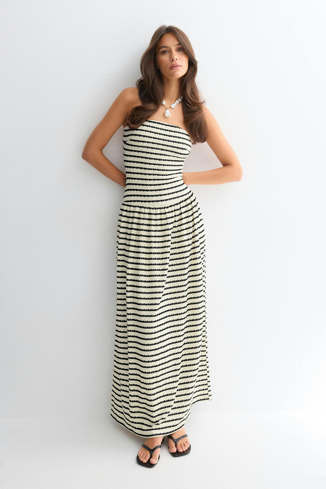 Dropped waist bandeau dress - Stripe