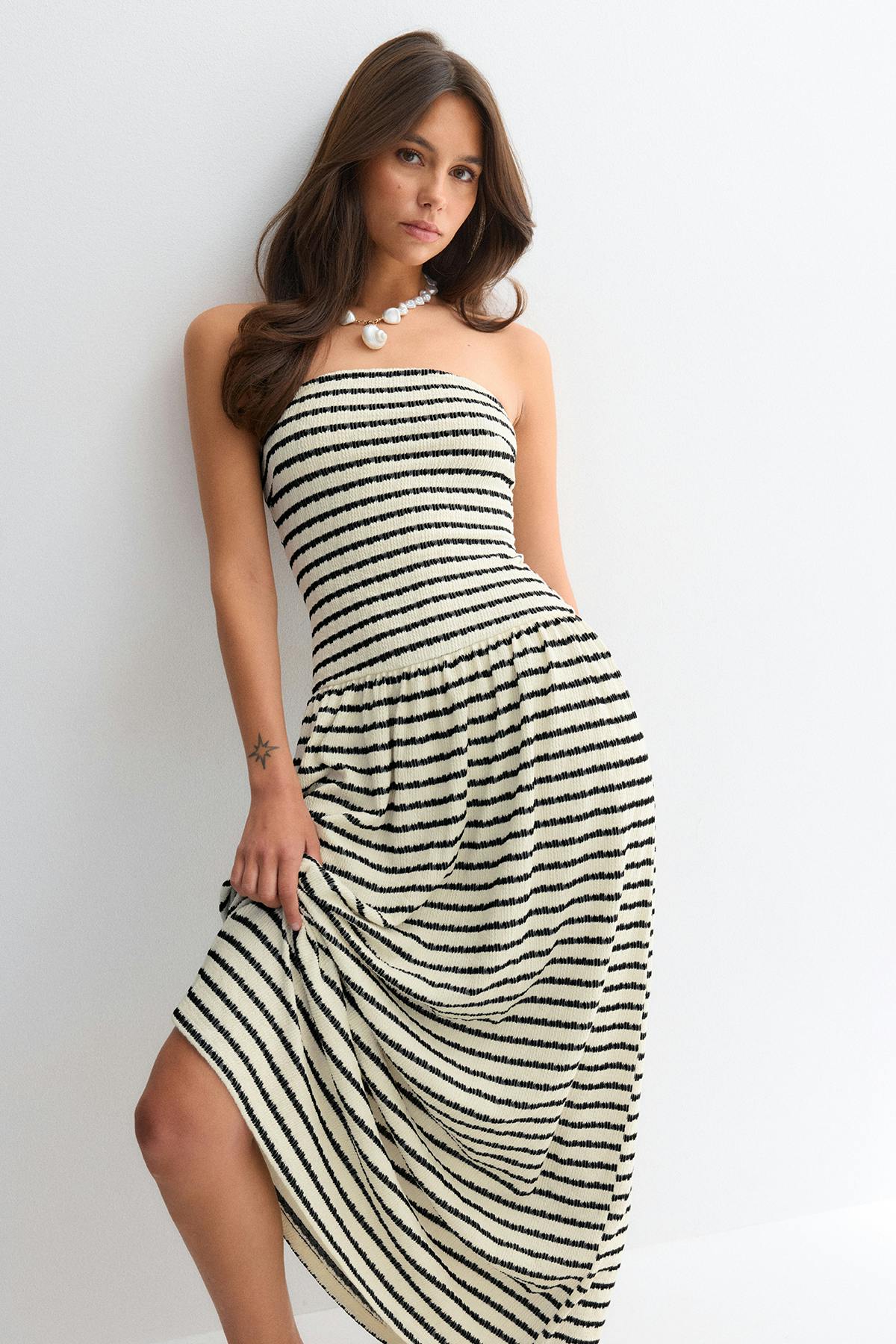 Dropped waist bandeau dress - Stripe