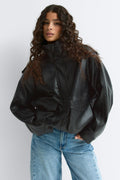 High neck pu jacket - Noir