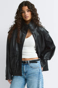 High neck pu jacket - Noir
