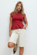 Funnel neck peplum top - Rhubarb