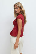 Funnel neck peplum top - Rhubarb