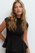 Funnel neck peplum top - Rhubarb