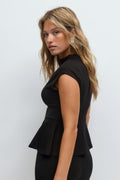 Funnel neck peplum top - Noir