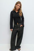 Tie back collar top - Noir
