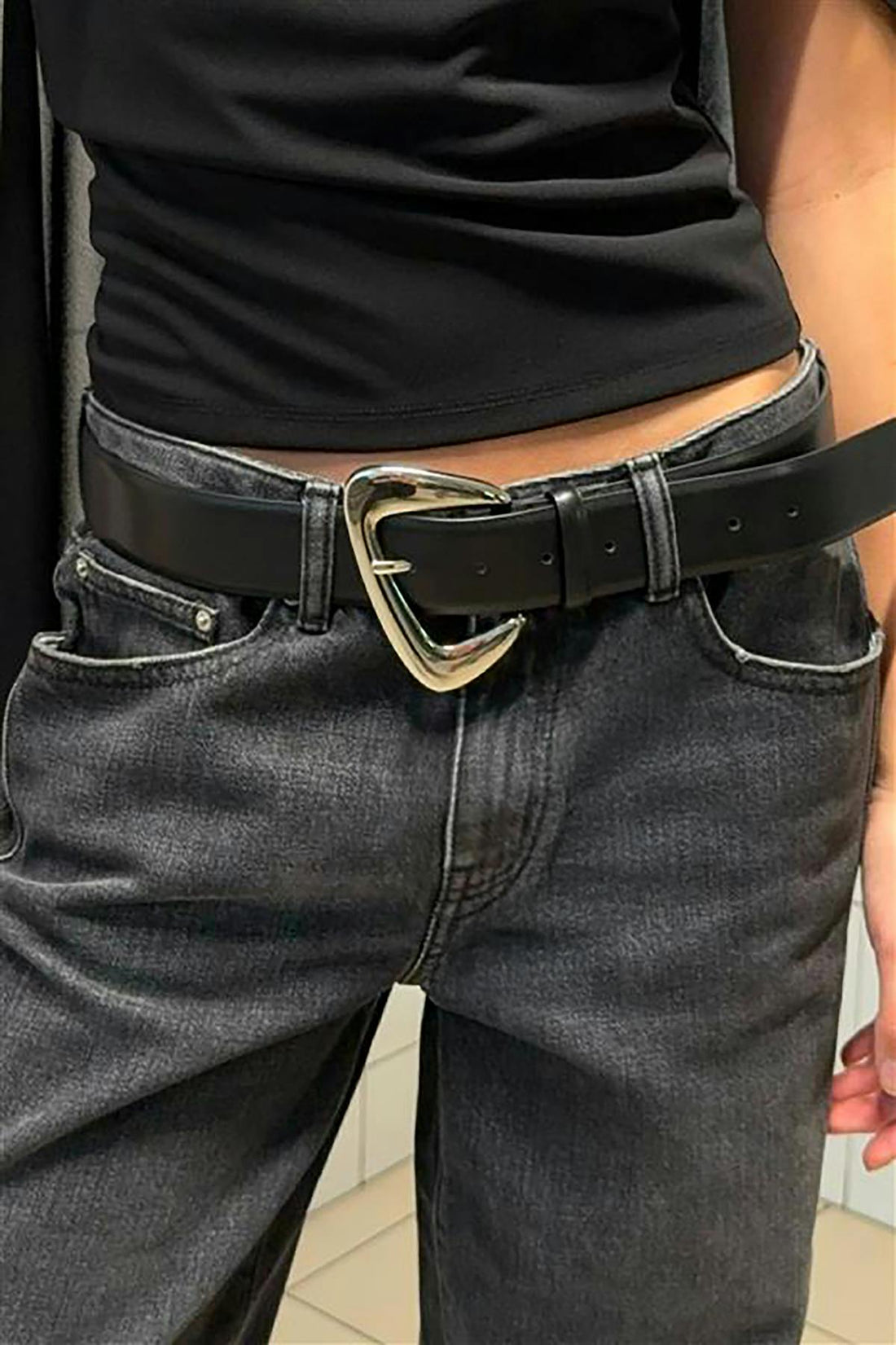 Chunky buckel belt - Black/silver