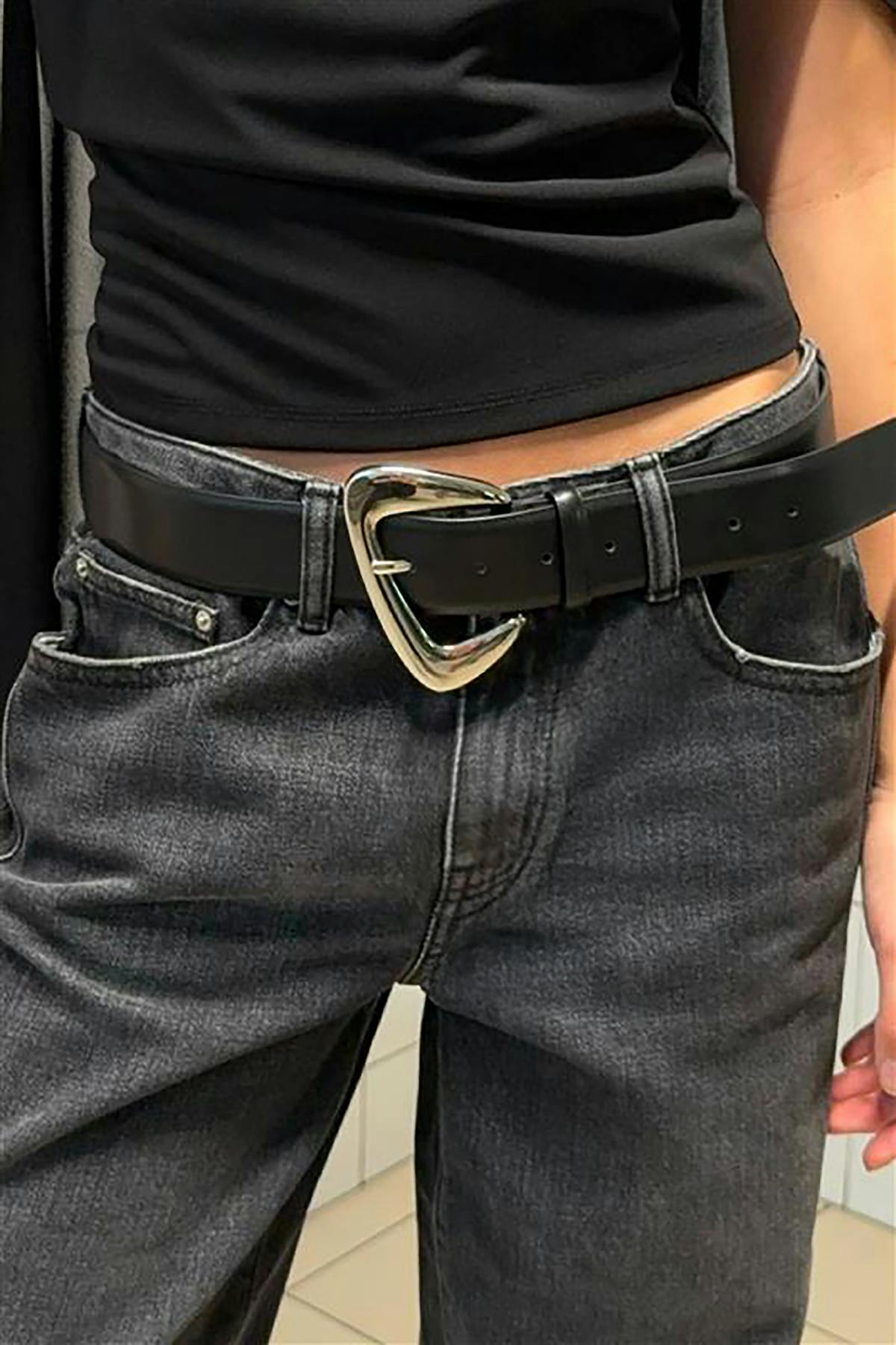 Chunky buckel belt - Black/silver
