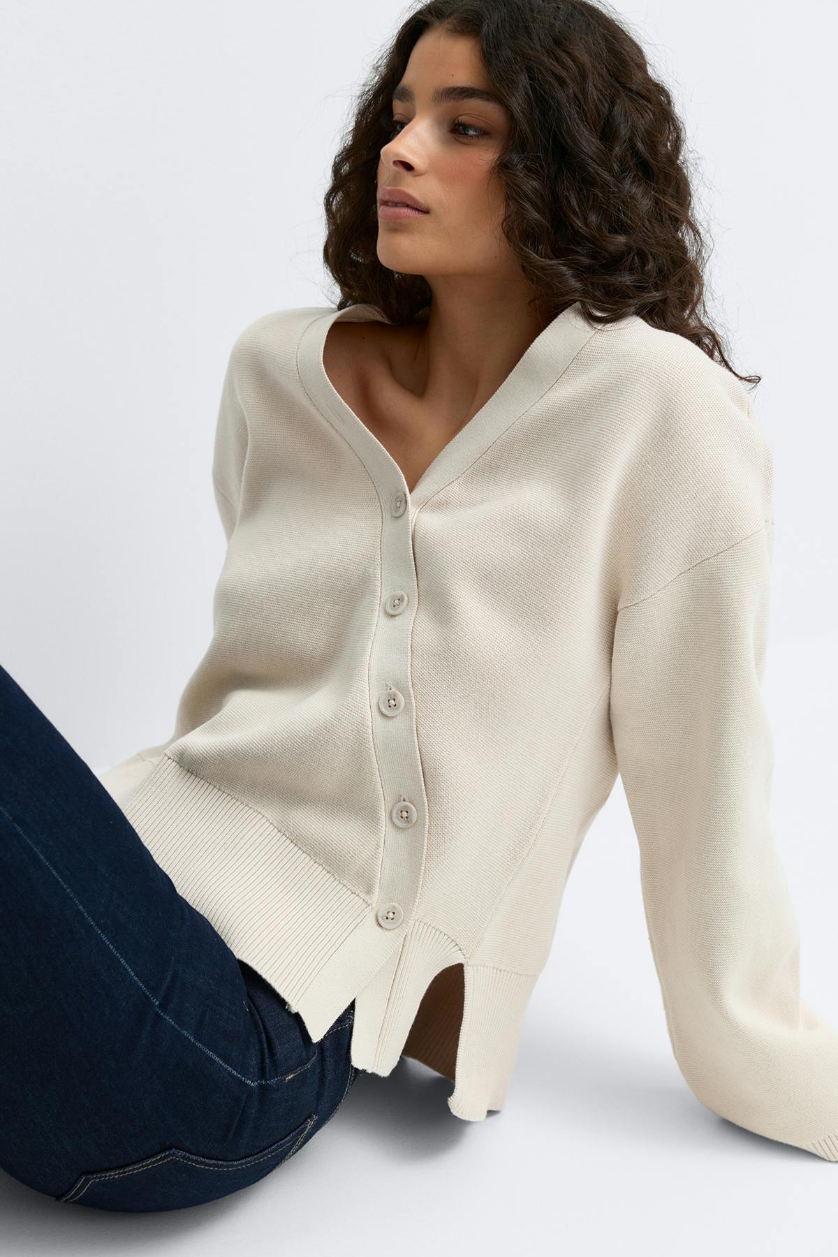 Asymmetric knitted cardigan - Seal brown